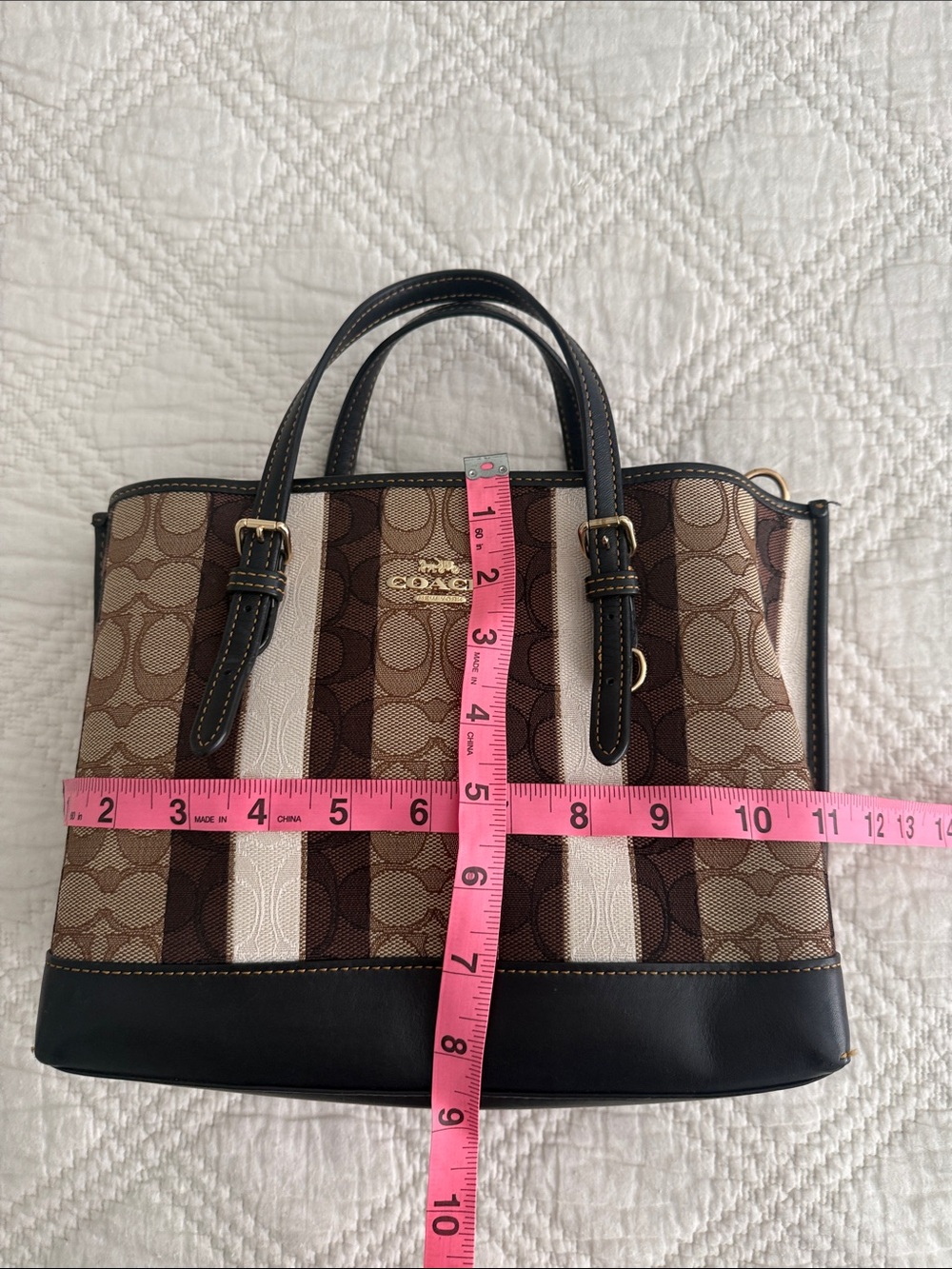 COACH Mollie Tote 25 In Signature Jacquard With Stripes Bag Brown Black READ - Picture 15 of 17